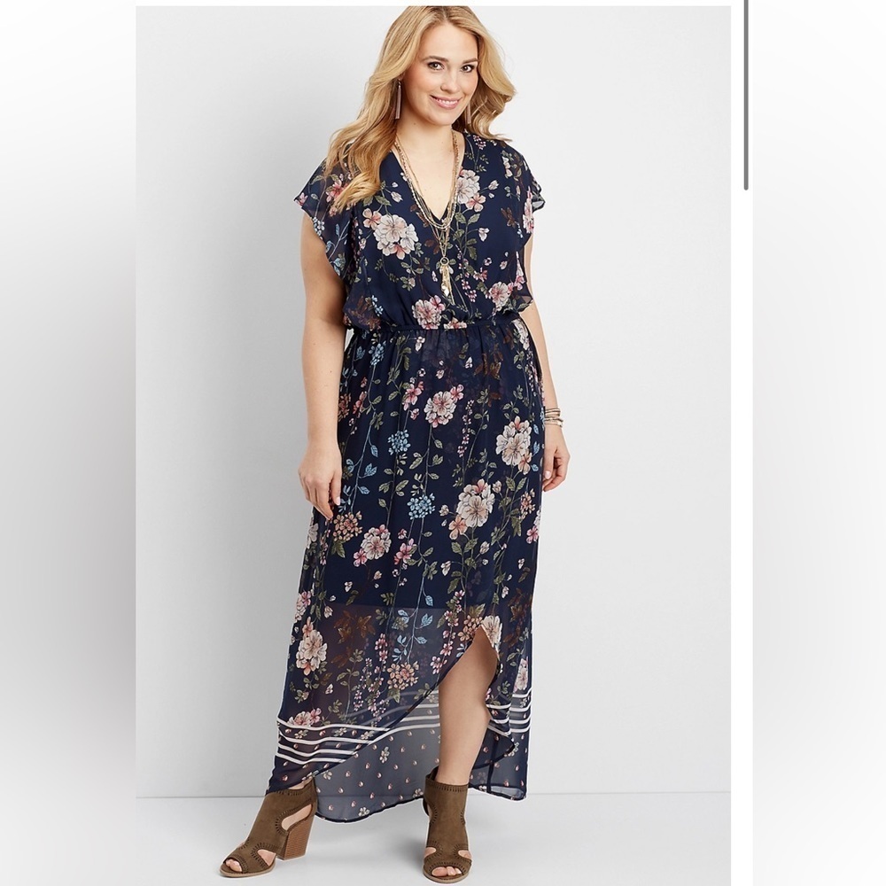 Maurices Blue Floral Flutter Sleeve Maxi Dress Size XS